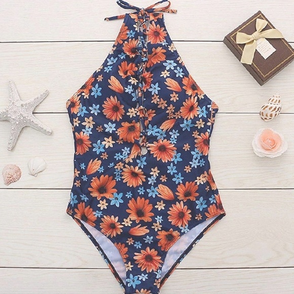 💮 Floral Vintage Push-Up/Padded Monokini Swimsuit - Picture 4 of 6